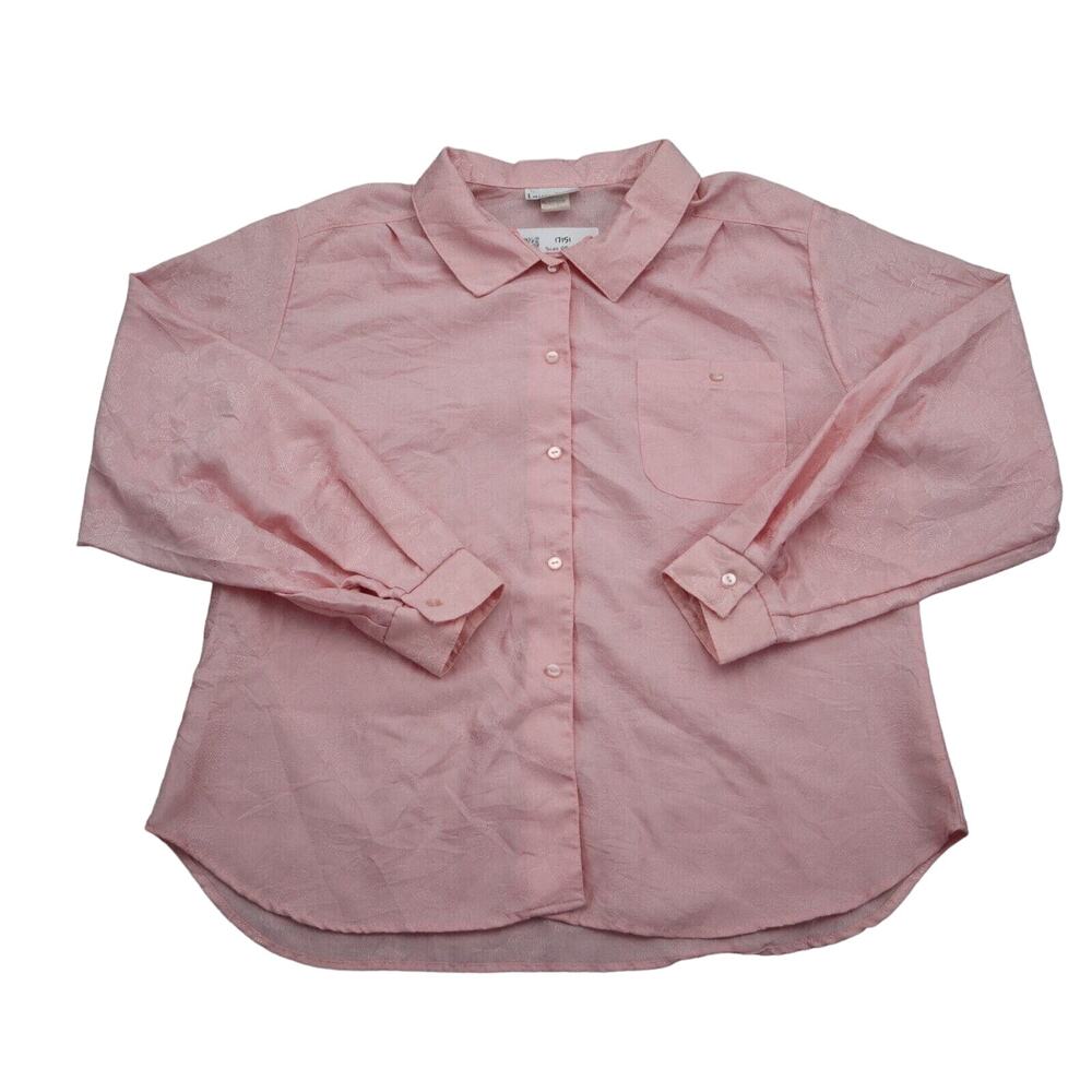 Laura Mae Shirt Womens 18 Pink Floral Button Up Long Sleeve Collared Top